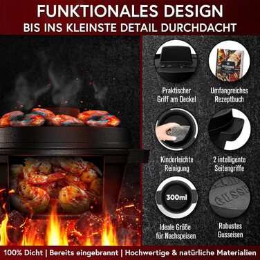 Набір голландської печі GUSSKNIG Mini з дерев'яною підставкою - 4 чавунні міні-горщики по 300 мл з кришкою - запечена міні-голланд