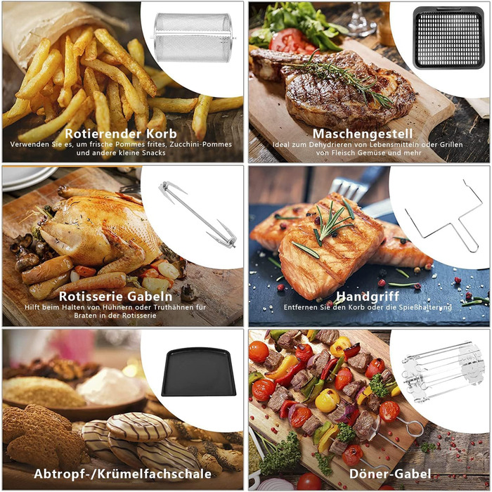 Хагвот XXL 12-літрова фритюрниця, фритюрниця з РК-дисплеєм, 9 програм, попереднє нагрівання та підтримання тепла, дегідратор, фритюрниця без олії, 1800 Вт, з аксесуарами