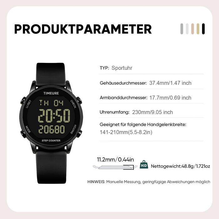 Жіночий крокомір, крокомір для ходьби, не потрібен додаток/телефон, водонепроникний фітнес-трекер калорій, відстеження відстані, будильник, великий цифровий дисплей, годинник, TU-2509 повністю чорний