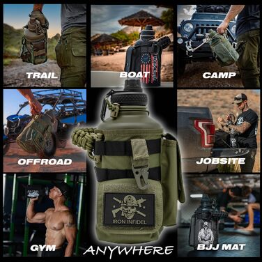 Ізольована пляшка для води з паракордною ручкою, великий глечик для води з нержавіючої сталі з міцною, знімною кришкою для ключів,