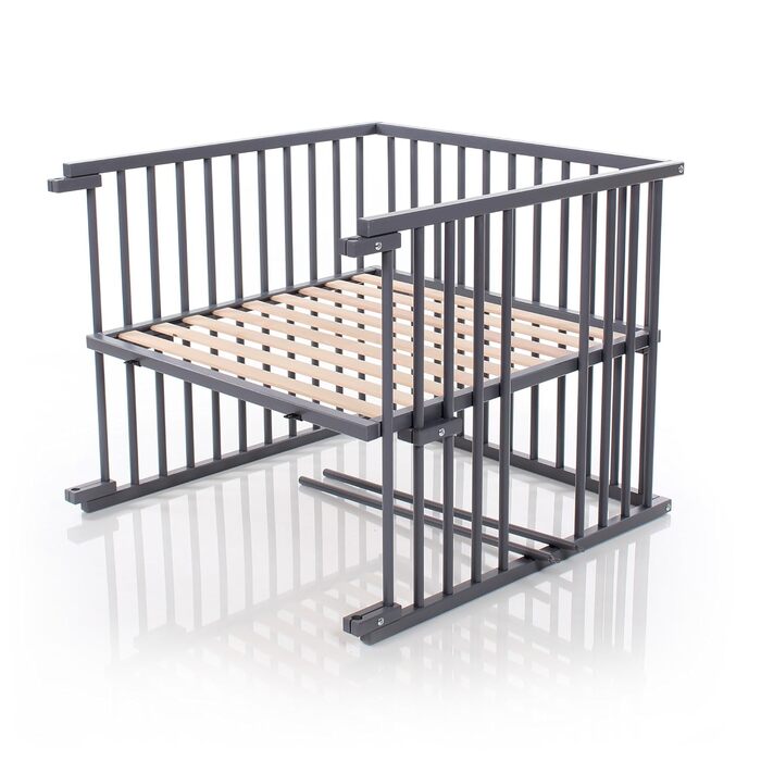 Комплект для переобладнання дитячого ліжка babybay для приліжкових ліжечок, плавне регулювання висоти, підходить для моделі Maxi та ліжка Boxspring / дитячого ліжка, розмір 140 см x 89 см, виготовлений з масиву бука, лакований сланцево-сірий колір