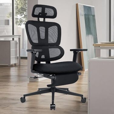 Ергономічне офісне крісло з підставкою для ніг, крісло для роботи з високою спинкою та подвійною спинкою, 2D-підголівник, відкидні підлокітники, губчасте сидіння, сітчасте крісло, крісло керівника, комп&39ютерне крісло для дорослих, чорне