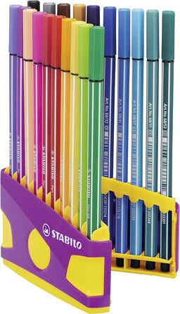 Фломастер преміум-класу - STABILO Pen 68 ColorParade - 20 роз'ємів - з 20 різними кольорами (жовтий/фіолетовий з підвісним язичком)