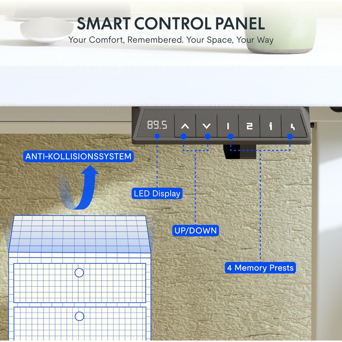 Каркас столу FlexiSpot з регулюванням висоти з 2 гачками, функцією пам&39яті висоти та світлодіодним індикатором висоти, ніжки столу з електричним регулюванням висоти (білий) EN1 білий