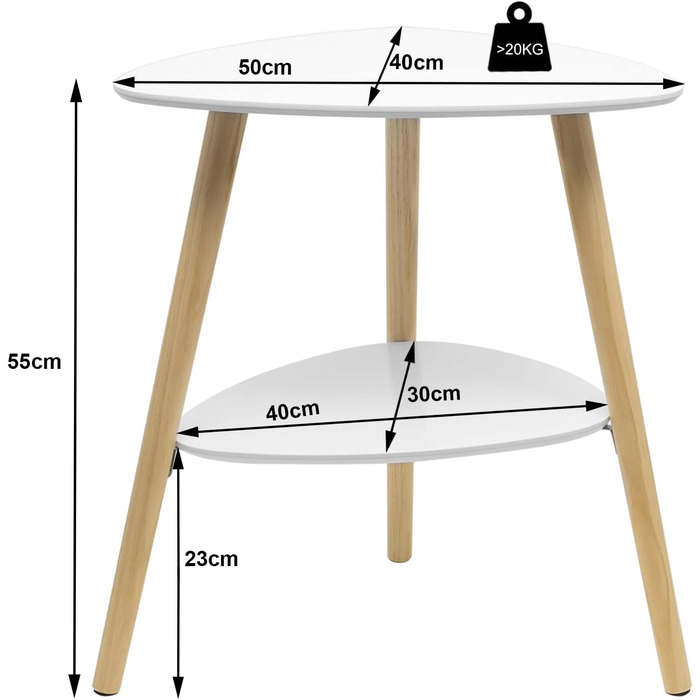 Приставний столик Диванний столик Журнальний столик Тумбочка Тумбочка біля ліжка Журнальний столик з 2 полицями Дерев&39яні ніжки МДФ 50x40x55 см Білий