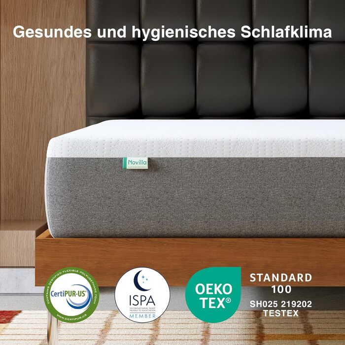 Матрац Novilla 140x200 см, 7-зонний матрац з холодної піни, рівень жорсткості H3 (середньо-жорсткий), висота 20 см, підтримуючий та охолоджувальний комфортний матрац з піни, сертифікований Oeko-TEX, дихаючий, знімний чохол (можна прати при 60C), товщина 2