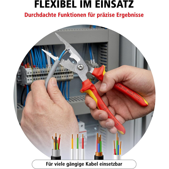 Кніпекс (KNIPEX) плоскогубці для електромонтажу VDE, 200 мм, 13 86 200 SB