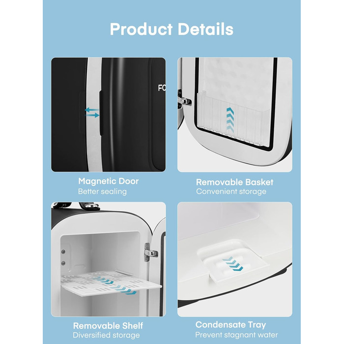 Міні-холодильник 5 літрів, 6 банок міні-холодильник 12В-220В, блок живлення USB для кімнати, догляду за шкірою, офісу або автомобі