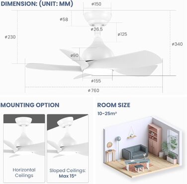 Стельовий вентилятор CJOY 76 см з підсвічуванням і пультом дистанційного керування Безшумний, лампа з вентилятором, що регулюється
