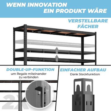 Високоякісний надміцний стелаж ALL Premium, комплект з 2 шт. , 180x150x40 см, чорний, вантажопідйомність 1250 кг, міцний стелаж, глибина 40 см, підходить як металева полиця для зберігання, полиця для майстерні та металевий стелаж, чорний, універсальні сте