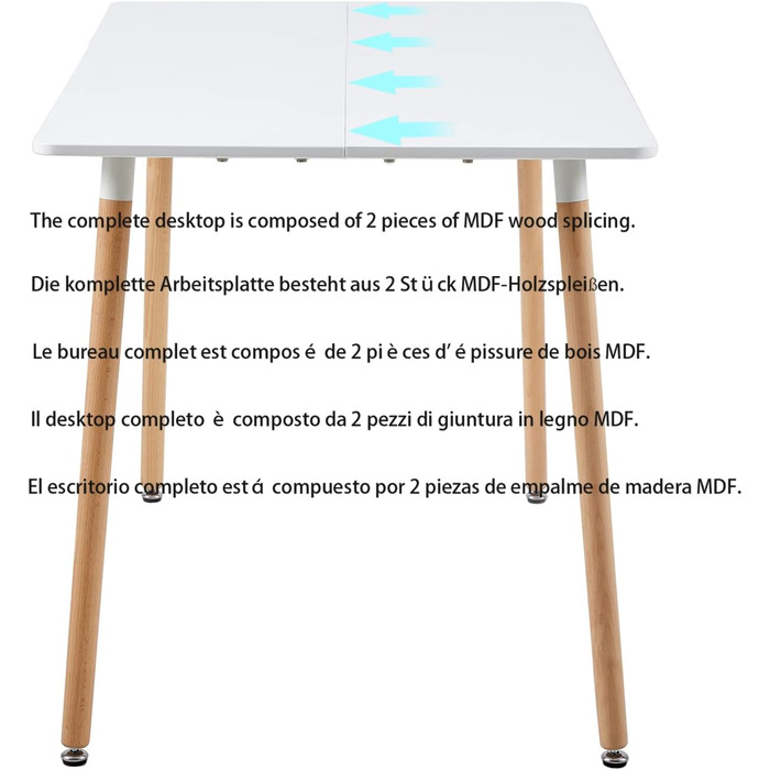 Прямокутний обідній стіл Кухонний стіл Буковий на 4 стільці Обідній стіл з дерев&39яними ніжками МДФ Білий 110 x 70 x 75 см (Тільки стіл) 110 см Білий
