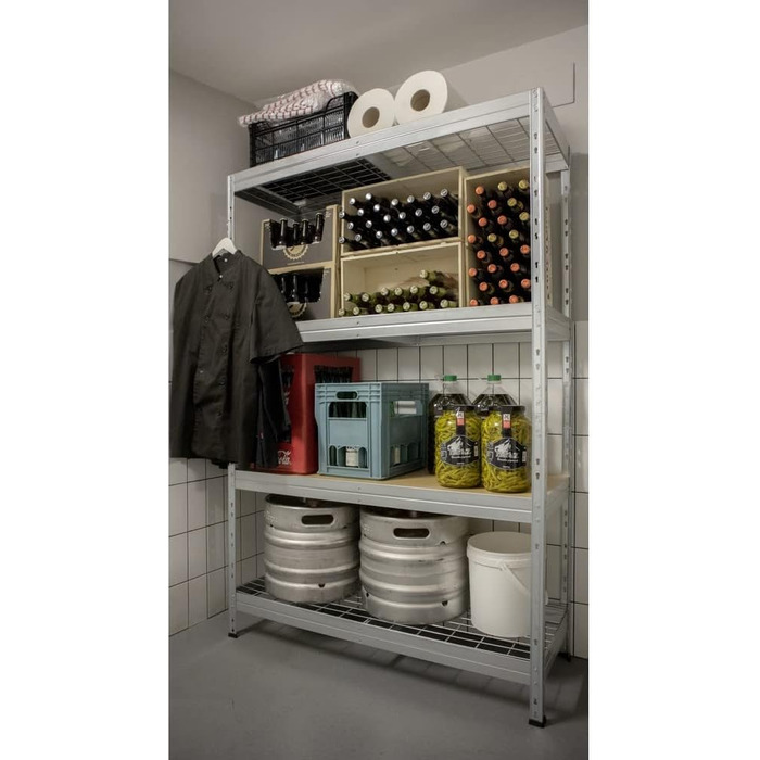 Вуличний стелаж із широким прольотом та 4 полицями з дротяної сітки Вантажопідйомність полиць 300 кг Сертифіковано TV ВxШxГ 1800 x 1200 x 450 мм Стелаж для зберігання Міцний стелаж Металевий стелаж