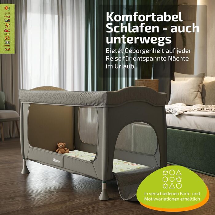 Дорожнє ліжечко Дитяче Дорожній Матрац 120x60 см, Зелений, Складаний Матрац, Пінопластовий Матрац для дітей з високоякісної холодної піни, Зроблено в Німеччині, Зелений 60 x 120 см