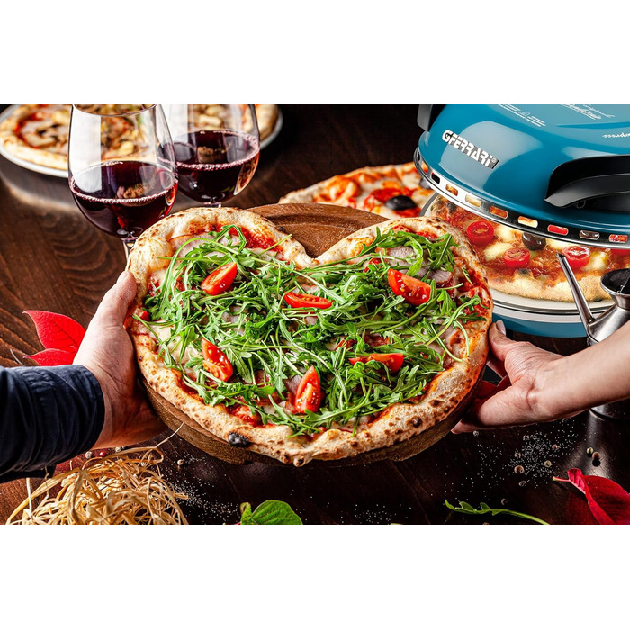 Піца Екстер'єр Pleasure, Піч для піци, 1200 Вт, 400C, Rock Fireproof (діаметр 31 см), Таймер 5', Кулінарна книга в комплекті, Синій, 3 Ferrari G10006