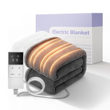Електрична ковдра з підігрівом, автоматичним вимкненням та 9 зонами нагріву, 160x120 см, таймер 1-9 годин з функцією пам&39яті, швидкий та рівномірний розподіл тепла, двостороння фланель та овчина, 160 x 120 см для 1 особи / дивана