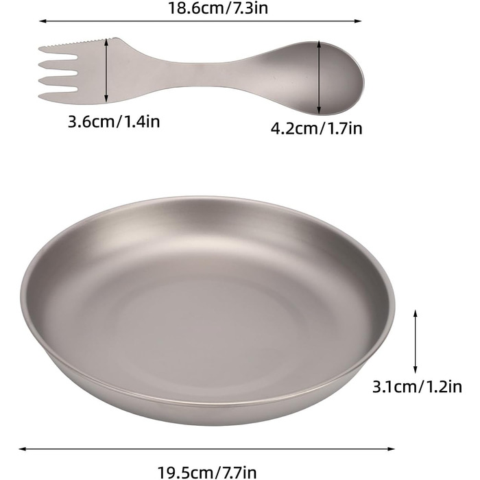 Набір посуду для кемпінгу Taidda 3-в-1, виделка-ложка-різак із зубчастим лезом та легкою пластиною з титанового сплаву, що штабелюється для походів, походів з рюкзаком, пікніків та