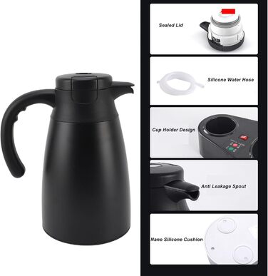 Двошаровий автомобільний чайник Haofy, 1200 мл, швидке нагрівання, безпечний для пиття, дорожня кружка з кришкою для ізоляції окро