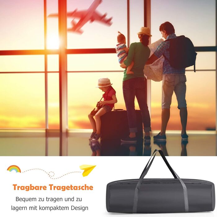 Складане дорожнє ліжечко COSTWAY 3 в 1, пеленальний столик та манеж зі знімною та регульованою москітною сіткою, включаючи музичний мобіль, ігрову арку, пеленальний килимок, матрац, органайзер для підгузків та сумку для перенесення