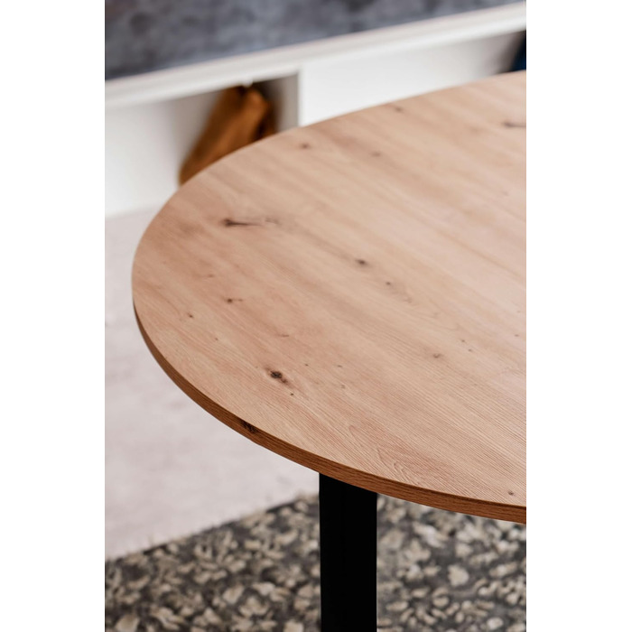 Круглий розкладний обідній стіл Newfurn 100140 см сучасний функціональний стіл з дикого дуба, скандинавський дизайн, стабільний та гнучкий для їдальні. Антрацит / Дикий дуб. Круглий 100-140 см.