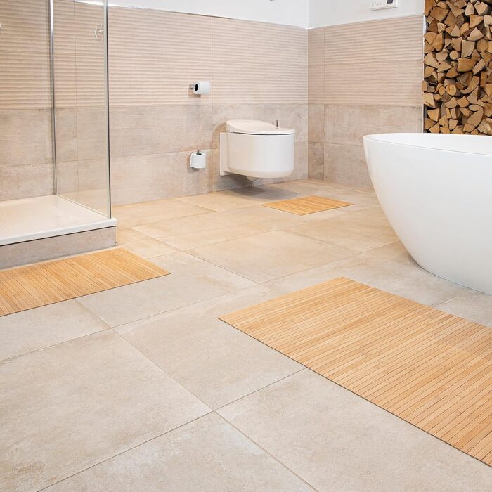 Бамбуковий килимок для ванної Lines в наборі 3, килимок для ванної, дерев'яний килимок, бамбуковий килимок, для ванної кімнати, не