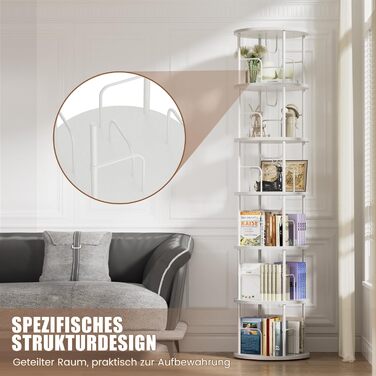 Звичайна книжкова полиця, що обертається на 360, підлогова дерев&39яна книжкова шафа, книжкова полиця з 6 полицями, регульовані полиці, стояча полиця, 4545193 см, білий колір, 6 полиць