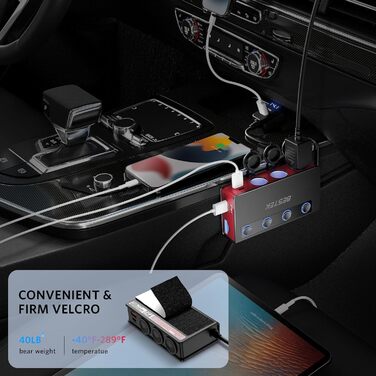 Розподільник прикурювача 9 в 1, адаптер автомобільного зарядного пристрою BESTEK 180 Вт з 65 Вт PD і 4 портом QC3.0 автомобільний