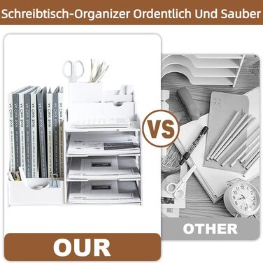 Настільний органайзер, Штабелювані лотки для листів (A4), Стоячий органайзер для документів для офісу, Органайзер для документів для столу, Зберігання документів A4, Офісне приладдя (White-a)
