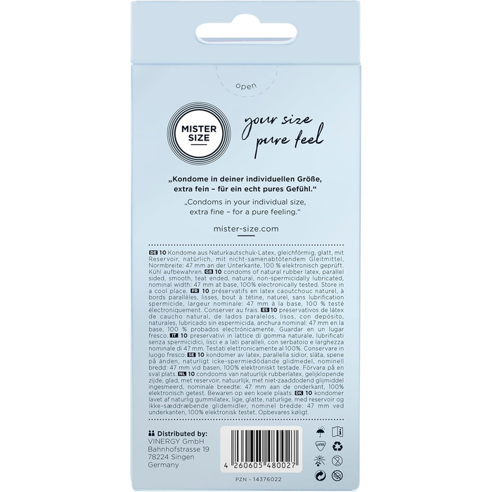 Презервативи MISTER SIZE, ультратонкі, 47 мм, 10 шт./надзвичайно тонкі, надзвичайно тонкі, змащені/виготовлені зі 100 натурального каучукового латексу, розмір XS/природне відчуття, 10 шт.