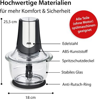 Потужний електричний подрібнювач потужний двигун 500 Вт велика скляна чаша 1,2 л 4 леза з нержавіючої сталі 2 швидкості цибуля, ов