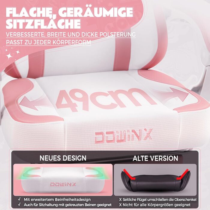 Ергономічне ігрове крісло Dowinx з підставкою для ніг, ігрове крісло з тканини &quotкотяча лапа&quot, дизайн сидіння без крил, регульоване ігрове та комп&39ютерне крісло, рожеве ігрове крісло з котом, для дорослих, червоне