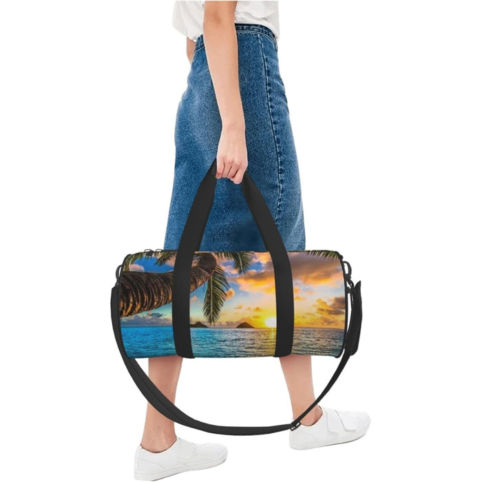 Спортивна сумка для подорожей, пляжна сумка з принтом Захід сонця, сумка на нічліг, чорна, універсальний розмір