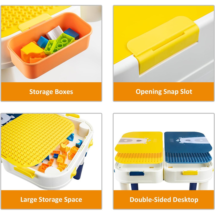 Дитячий набір столів RedCrab, стіл з будівельних блоків із місцем для зберігання, дитячий ігровий стіл, сумісний з іграшками-конструкторами, багатофункціональний робочий стіл - трансформується у валізу з колесами