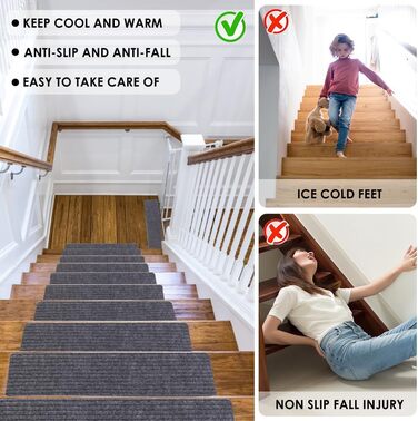 Сходинки, 15 шт. , протиковзкі килимки для сходів, самоклеючі килимки для сходів 76x20 см, для використання всередині приміщень, килимок для сходів, килимок для дітей, для літніх тварин (подвійні смужки), сірі подвійні смужки