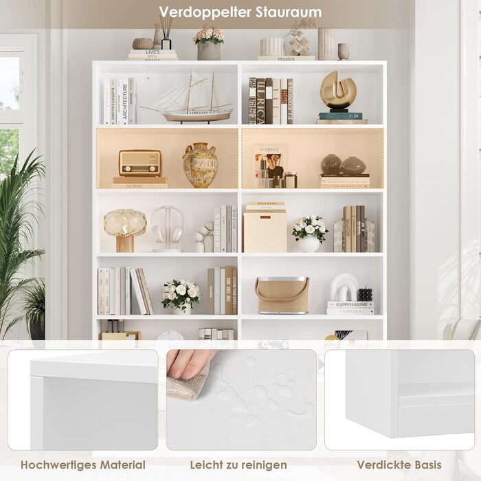 Книжкова полиця FirFurd з 12 відділеннями, книжкова шафа, окремостояча полиця, полиця для зберігання речей для вітальні, офісу, кухні, 120 x 30 x 188,7 см, білий