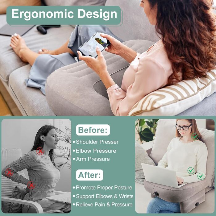 Надувна подушка для читання Wakects, подушка для колін з ПВХ, велика ігрова подушка для колін, м&39яка подушка для підлокітника ноутбука з флокованою поверхнею та 3 надувними отворами