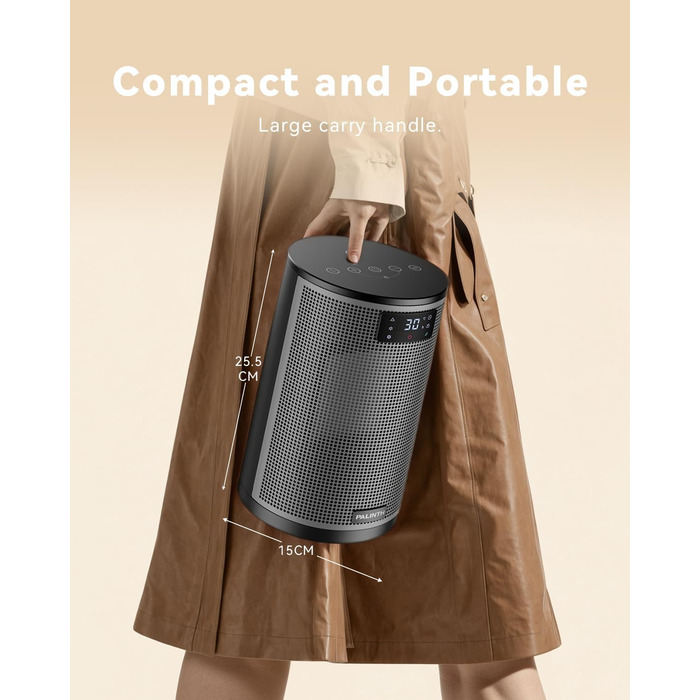 Енергозберігаючий електричний обігрівач, керамічний нагрівальний елемент PTC потужністю 1500 Вт, 4 режими, портативний обігрівач з термостатом, захист від перегріву та перекидання, 8-годинний таймер, для використання в приміщенні, чорний