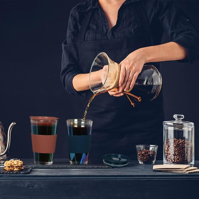 Скляні чашки UHAPEER 450 мл Набір з 2 шт. , Чашки для смузі на винос, Чашки для пиття з бризкозахищеною кришкою та соломинкою, Дор