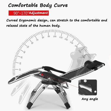 Складаний шезлонг, лежак, надзвичайно великий садовий шезлонг, для патіо, саду, пляжу, басейну, з подушкою-підтримкою 200 кг (Black1)
