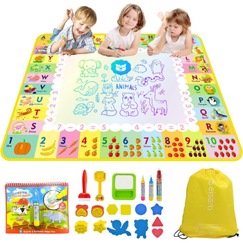 Аква килимок для розфарбовування Doodle Kids Toy 1 2 3 роки - килимок для розфарбовування з водяною ручкою 120 х 90 см для дитини, великий чарівний килимок для розфарбовування з водяною книгою та аксесуарами для чарівних ручок 120*90 у мішку