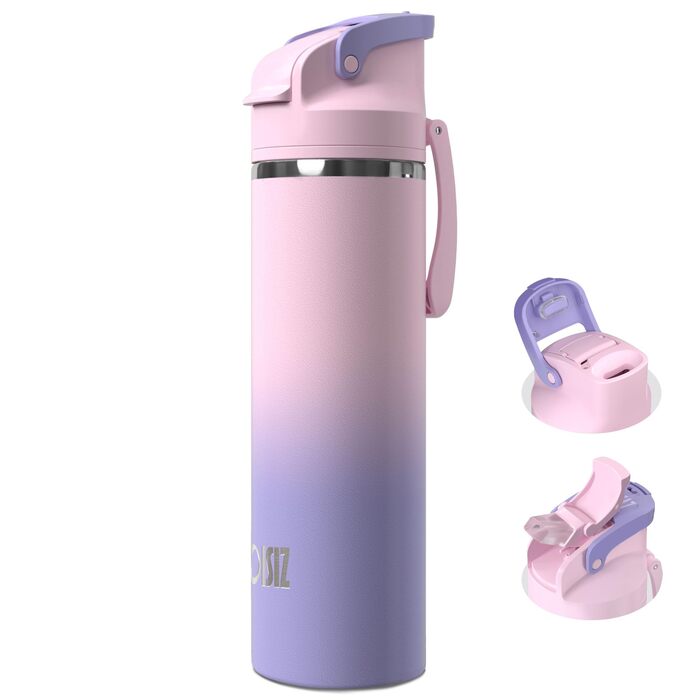 Ізольована пляшка для води OISIZ з нержавіючої сталі 720 мл з кришкою-трубочкою 2-в-1, захисним замком One Click, 100 герметична, зберігає напої холодними протягом 24 годин, вакуумна пляшка для води об&39ємом 24 унції для подорожей та спорту, фіолетовий к