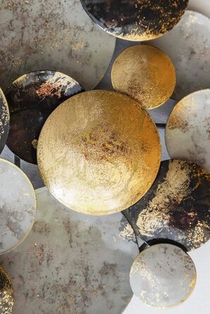 Настінне оздоблення ZEYA металеве Ø 30 см, круглий настінний орнамент 3D, настінна скульптура з металу в золотому чорно-сірому кол