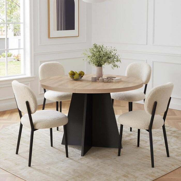 Круглий кухонний стіл MSFE 100 см, круглий дерев&39яний обідній стіл для 4 осіб, обідній стіл у ретро-індустріальному стилі з чорною стійкою хрестоподібною дерев&39яною основою для їдальні, кухні, вітальні, 100*100*75 см