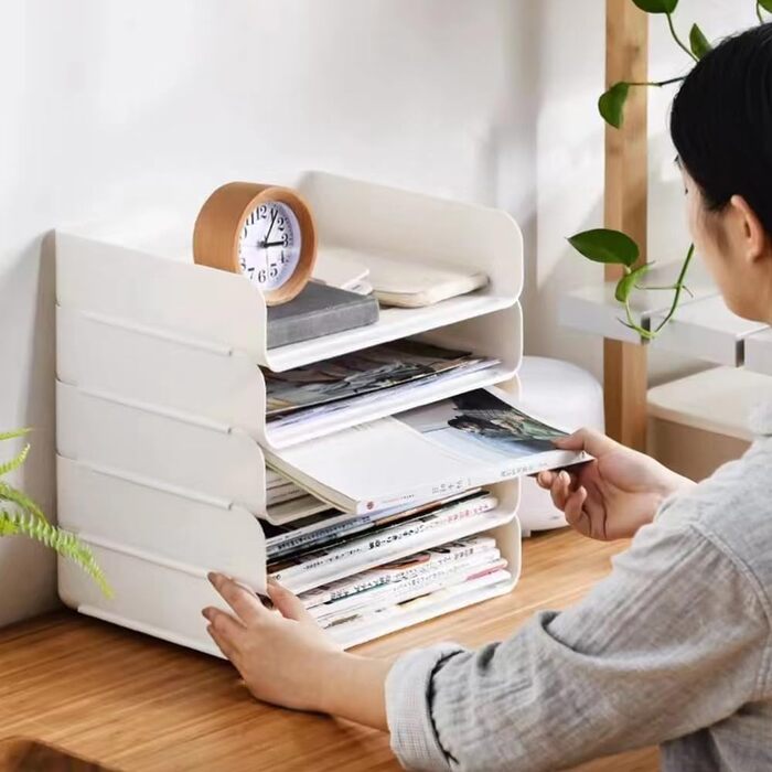 Ярусний штабельований лоток для документів формату A4, органайзер для лотків для листів, органайзер для столу, тримач для документів, сортувальник паперу формату A4 для офісу, школи (горизонтальний, білий) горизонтальний білий, 4-