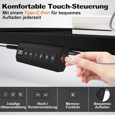 Стіл 140x60 см з електричним регулюванням висоти, карбонова поверхня та порт зарядки Type-C, ігровий стіл з функцією пам&39яті, робоча станція для ПК, стіл для роботи сидячи та стоячи, офісний стіл, чорний 140x60 см чорний