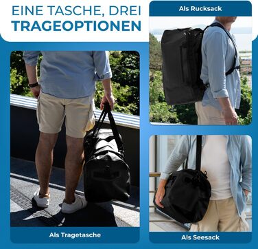 Дорожня сумка водонепроникна з функцією рюкзака 60 л - Спортивна сумка з функцією рюкзака з водонепроникного матеріалу - Duffle Bag 3в1 60 л як вітрильна сумка і сумка для перенесення - Модель Hamburg 60L Black