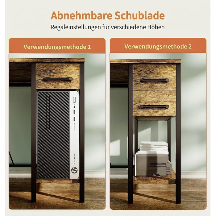 Письмовий стіл з розетками, 2 шухлядами та знімною підставкою для монітора, 100x50 см. Двосторонній комп&39ютерний стіл. ПК-стіл для домашнього офісу, кабінету, спальні, коричневий 100*50 см.