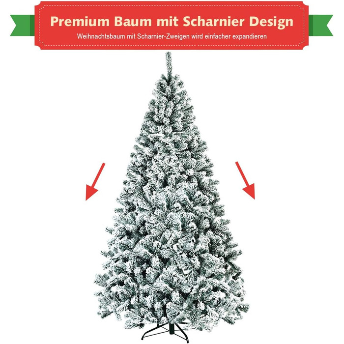 Штучна ялинка COSTWAY 180/225 см зі снігом, ялинка з металевою підставкою, ПВХ голки, складна штучна ялинка, ідеально підходить для дому, офісу, магазинів та готелів (225 см) 225 см