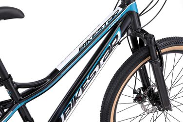 Гірський велосипед BIKESTAR з алюмінію, дитячий, 24 дюйми, вік 9-14 років, хардтейл 21 швидкість Shimano Gears, дискові гальма, амортизаційна вилка Дитячий велосипед Безризиковий пробний період, чорний та бензиновий