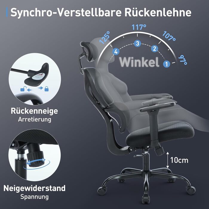 Ергономічне офісне крісло COLAMY Зручне робоче крісло з подушкою сидіння 9,5 см, 3D-підлокітниками, регульованим підголівником, для офісу, домашнього офісу та кабінету, чорний Black-01
