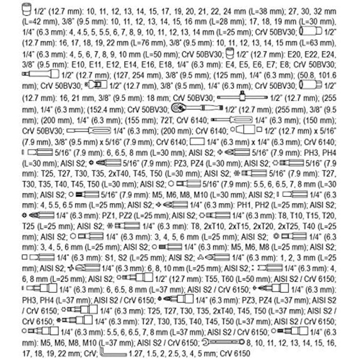 Набір інструментів YATO 216 шт. торцевих ключів з храповиком 1/4 1/2 3/8 з довгими торцевими головками